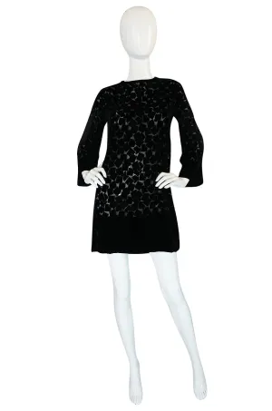 1970s Yves Saint Laurent Fused Velvet & Silk Chiffon Shift Dress