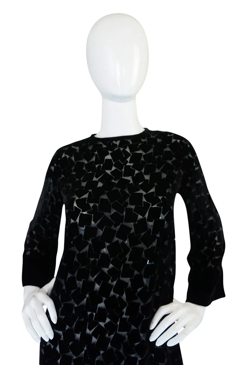 1970s Yves Saint Laurent Fused Velvet & Silk Chiffon Shift Dress