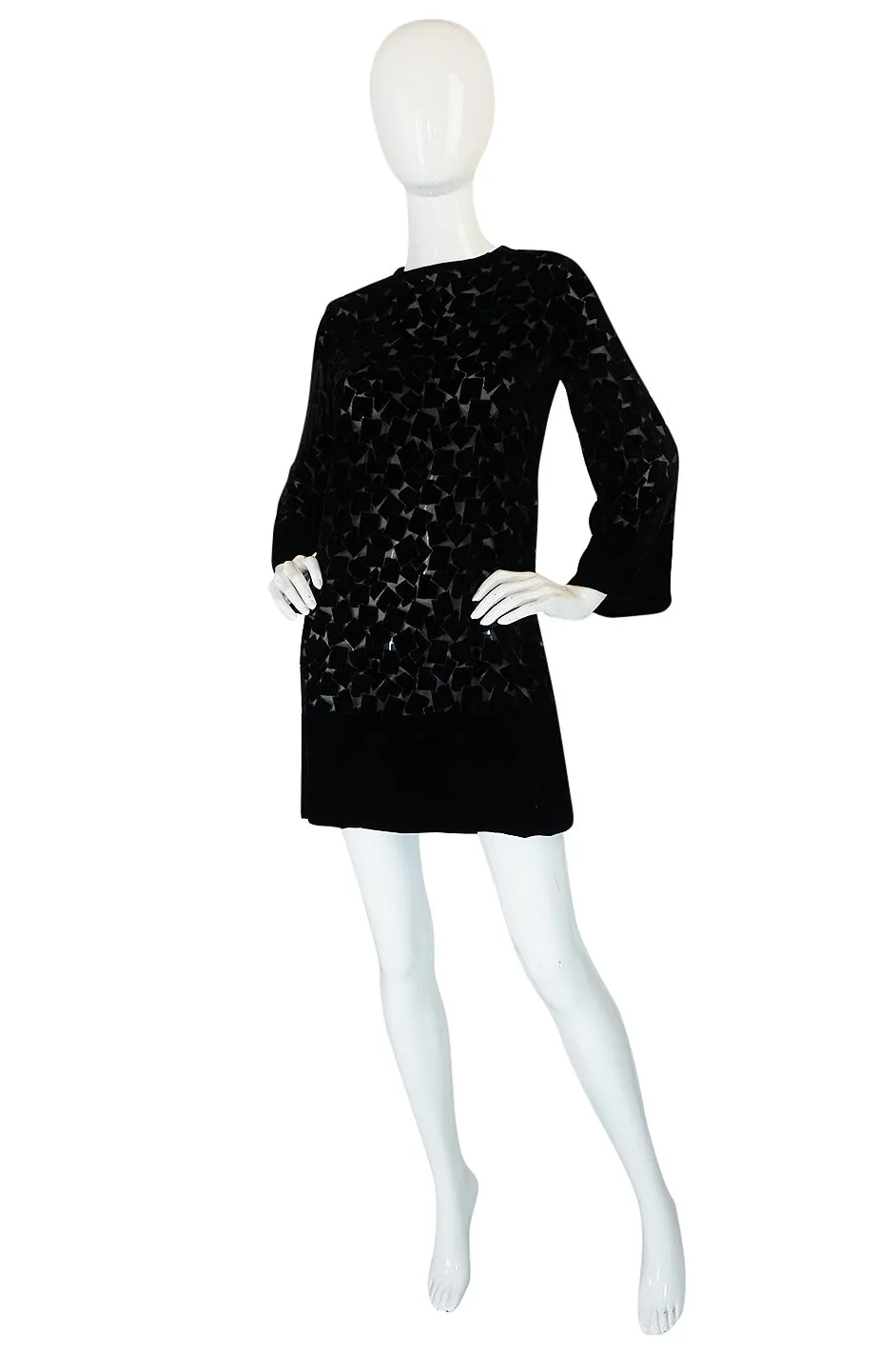 1970s Yves Saint Laurent Fused Velvet & Silk Chiffon Shift Dress