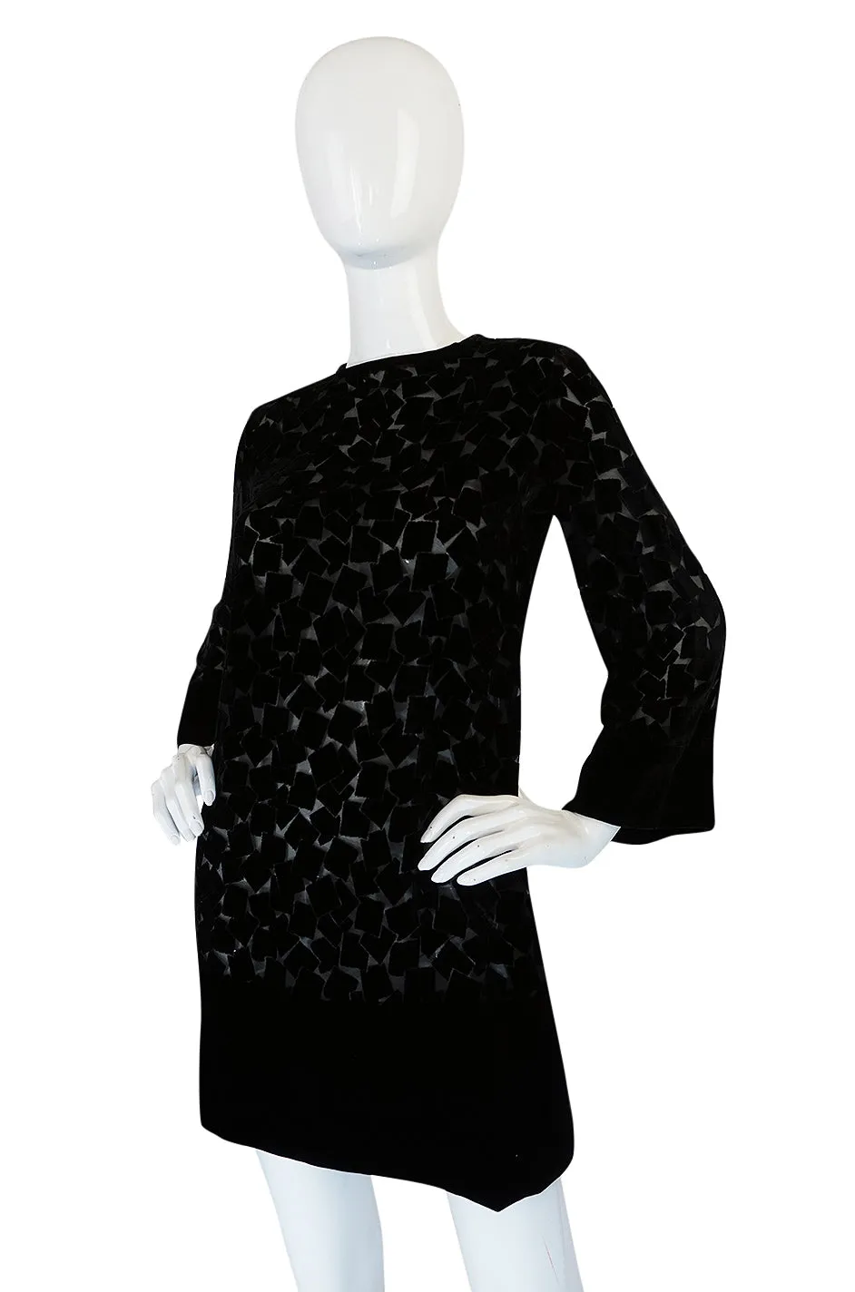 1970s Yves Saint Laurent Fused Velvet & Silk Chiffon Shift Dress