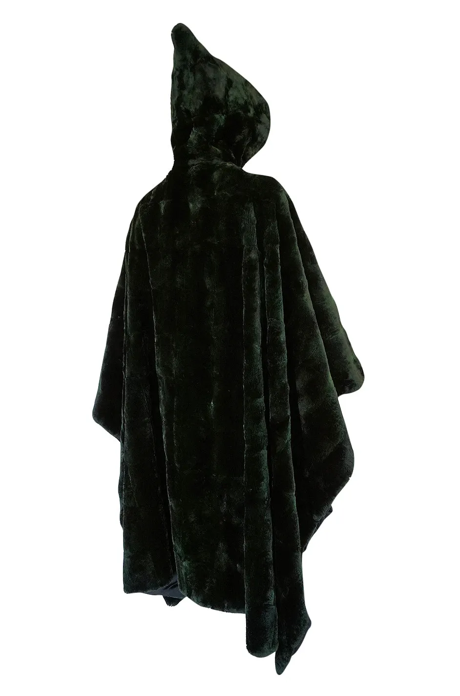 1970s Yves Saint Laurent Hooded Deep Green Shaved Fur Poncho