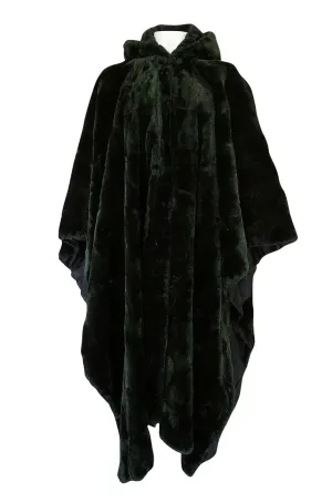 1970s Yves Saint Laurent Hooded Deep Green Shaved Fur Poncho