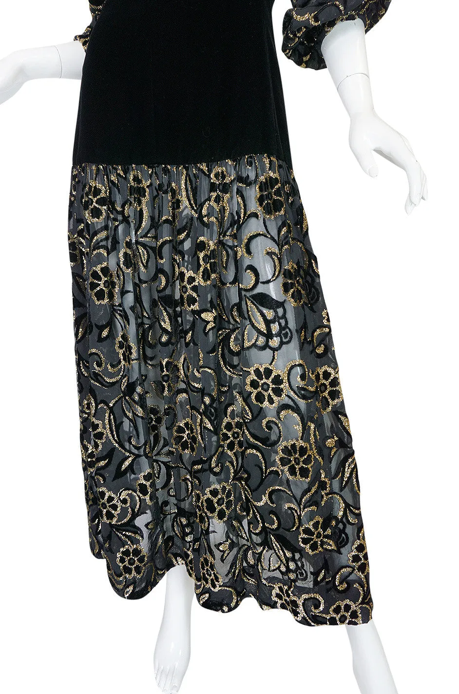 1971 Yves Saint Laurent Gold & Black Velvet Dress