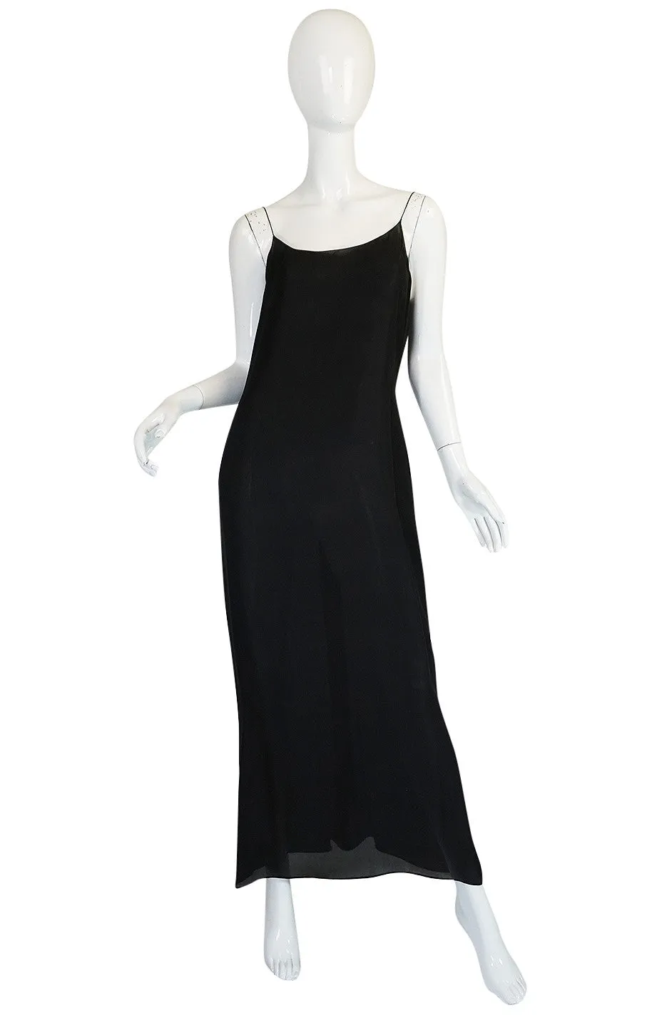 1980s Bill Blass Sequin & Beaded Black Silk Chiffon Dress