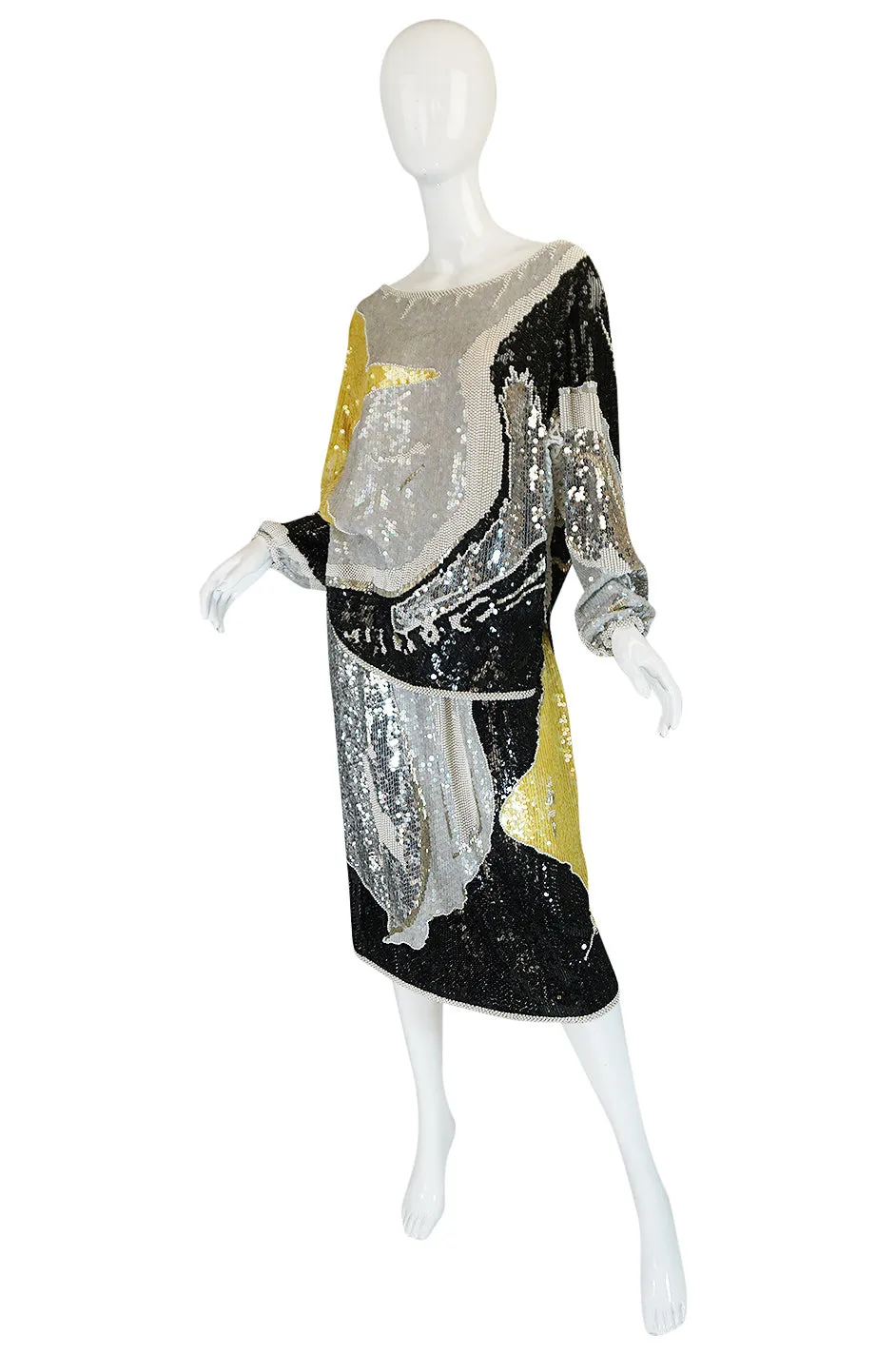 1983 Halston Sequin and Bead Covered Top & Skirt Dress Set