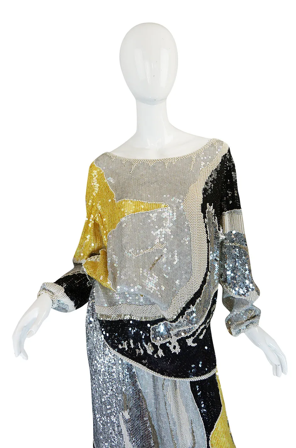 1983 Halston Sequin and Bead Covered Top & Skirt Dress Set