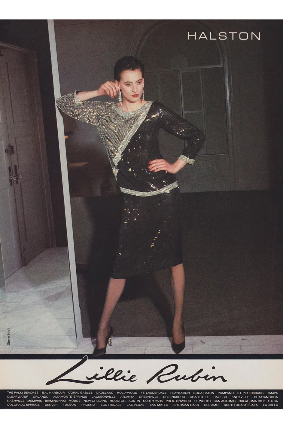 1983 Halston Sequin and Bead Covered Top & Skirt Dress Set