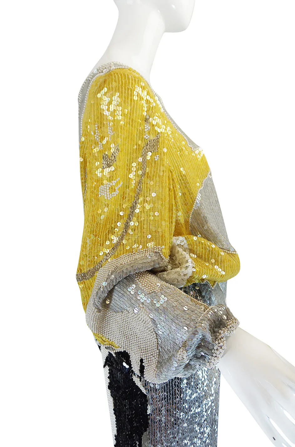 1983 Halston Sequin and Bead Covered Top & Skirt Dress Set