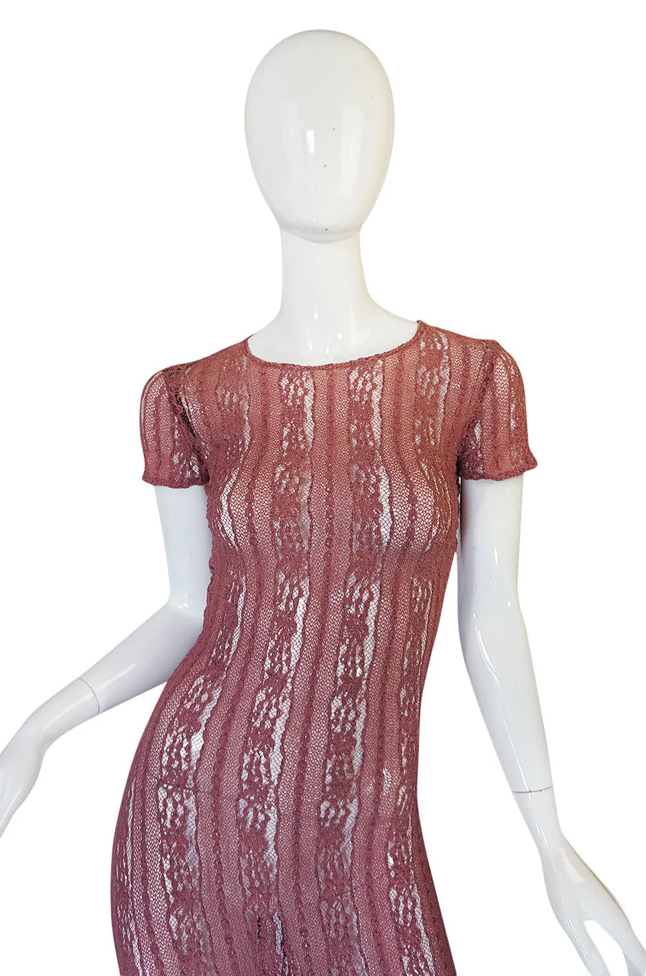 1990s Dusky Rose John Galliano Open Weave Knit Dress