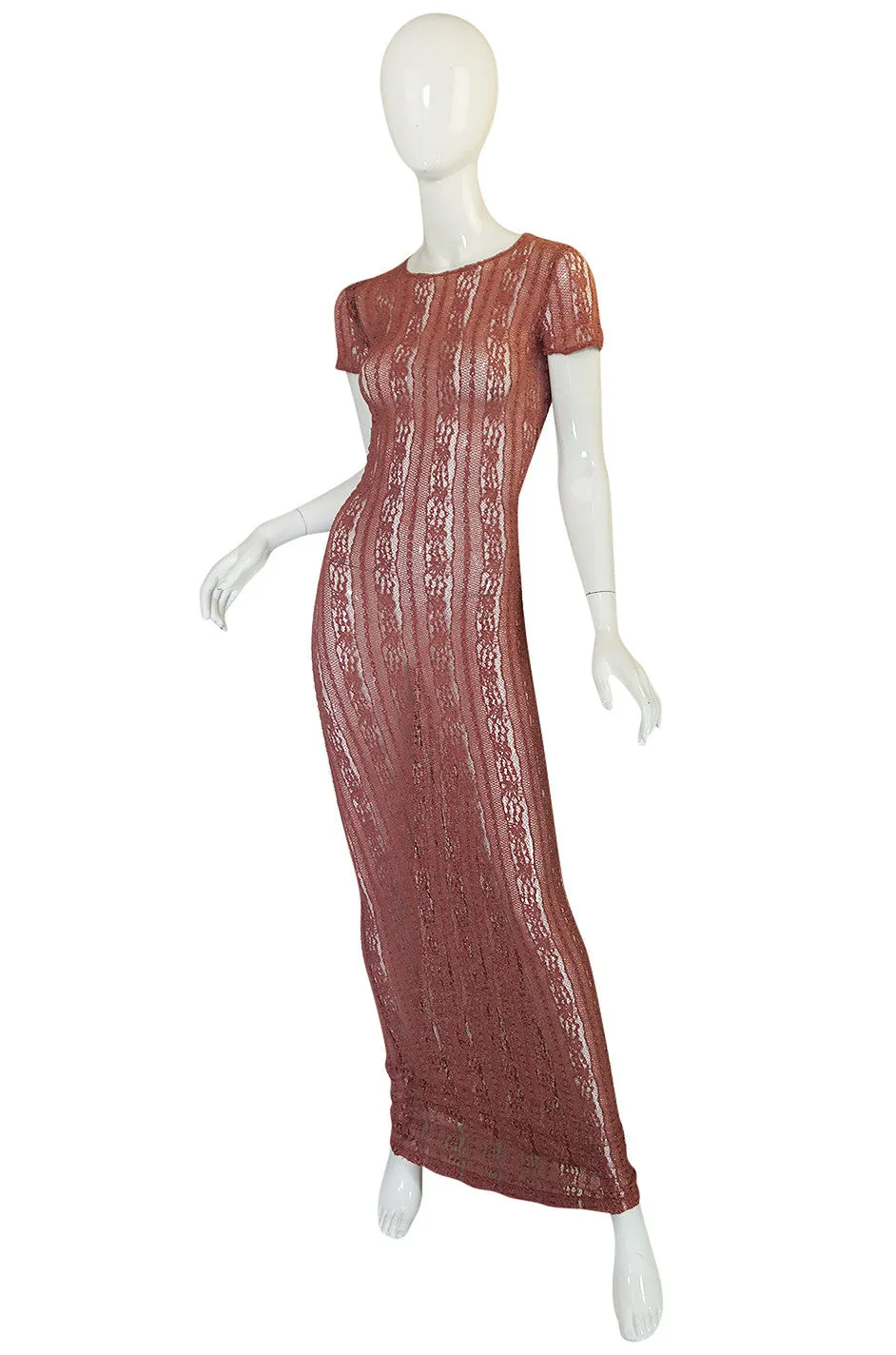 1990s Dusky Rose John Galliano Open Weave Knit Dress
