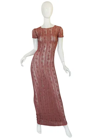 1990s Dusky Rose John Galliano Open Weave Knit Dress
