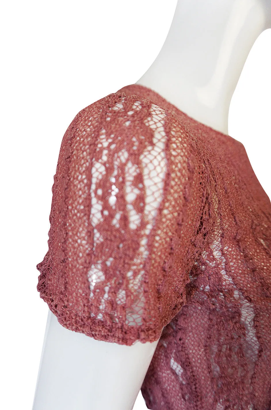 1990s Dusky Rose John Galliano Open Weave Knit Dress