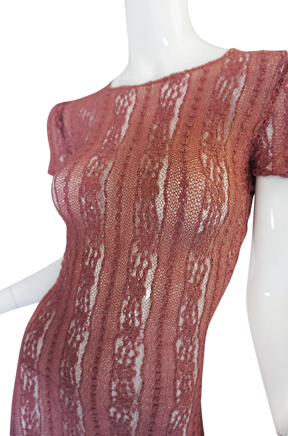 1990s Dusky Rose John Galliano Open Weave Knit Dress