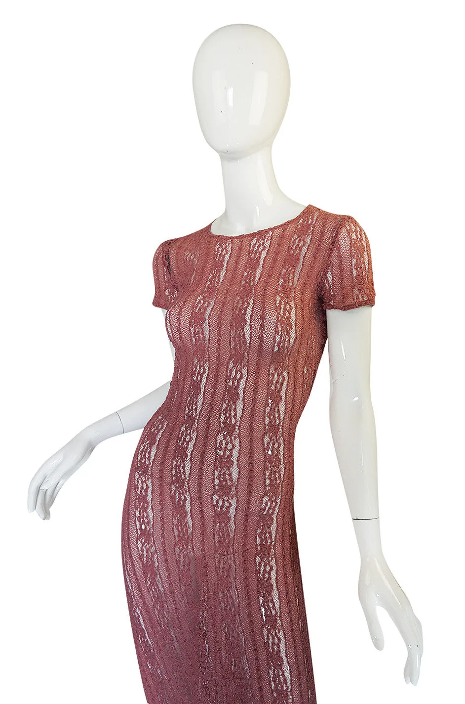 1990s Dusky Rose John Galliano Open Weave Knit Dress