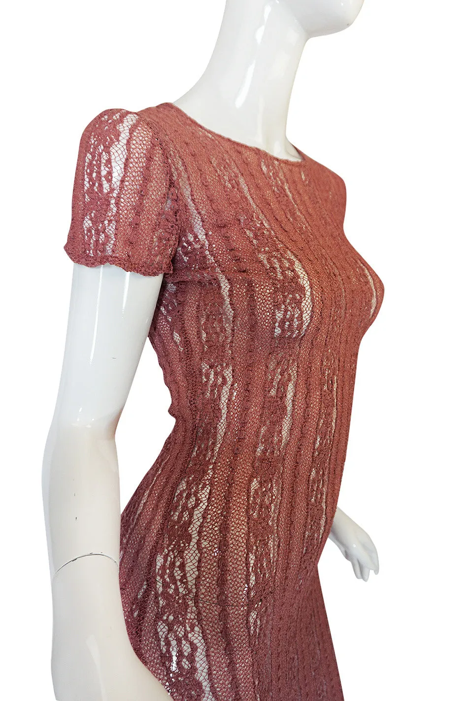 1990s Dusky Rose John Galliano Open Weave Knit Dress