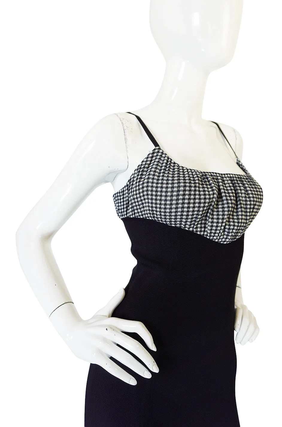 1990s Karl Lagerfeld Navy & Gingham Checked Dress