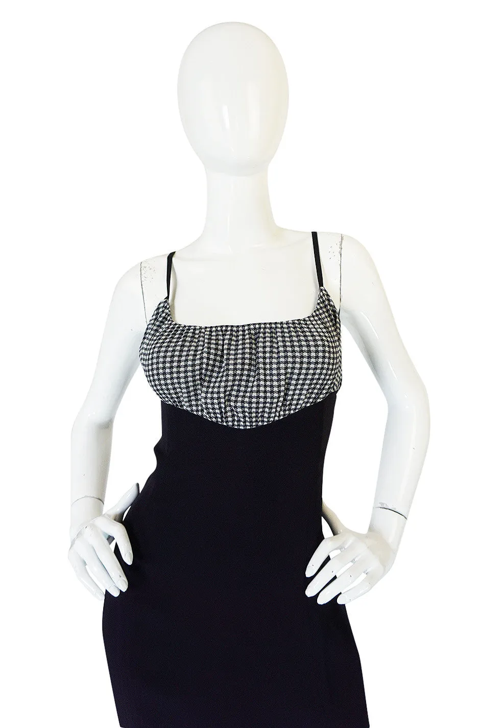 1990s Karl Lagerfeld Navy & Gingham Checked Dress