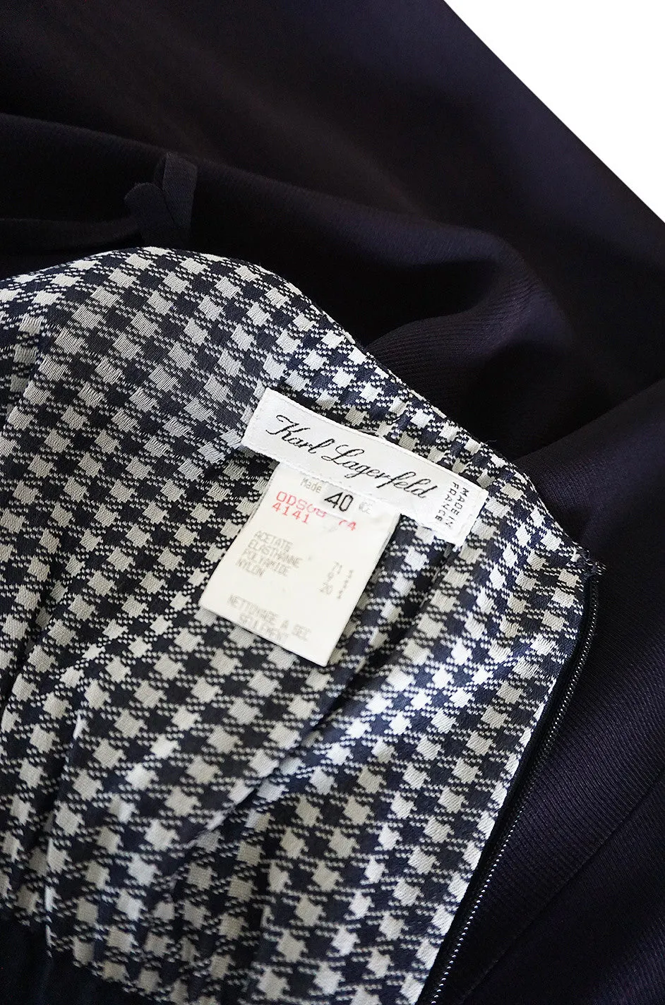1990s Karl Lagerfeld Navy & Gingham Checked Dress