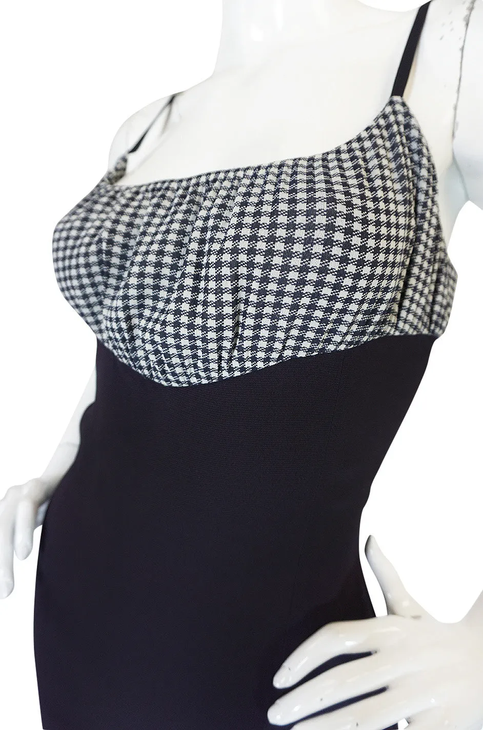 1990s Karl Lagerfeld Navy & Gingham Checked Dress