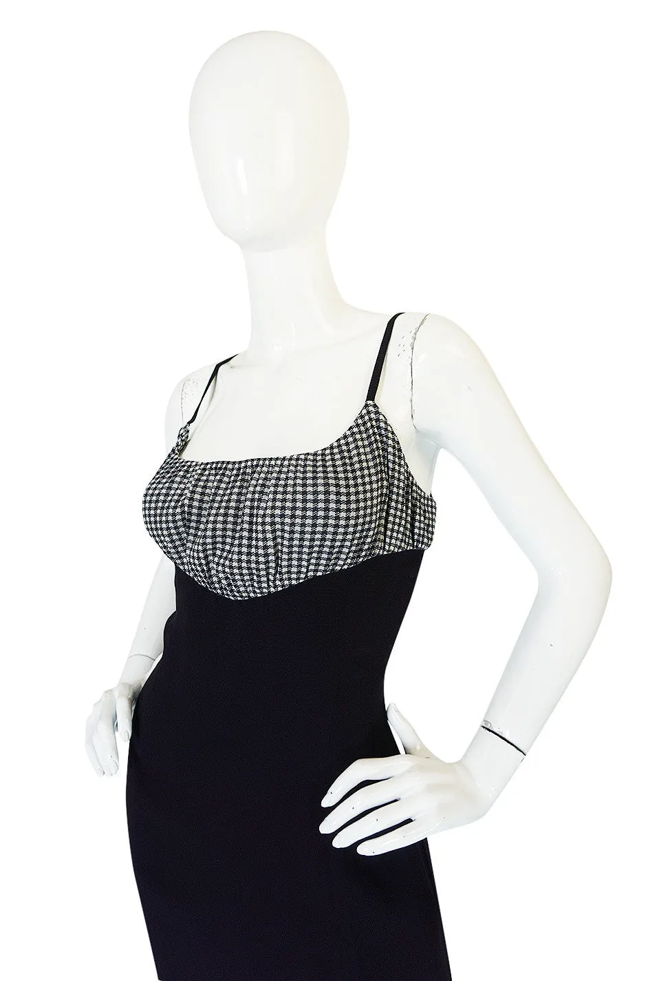 1990s Karl Lagerfeld Navy & Gingham Checked Dress