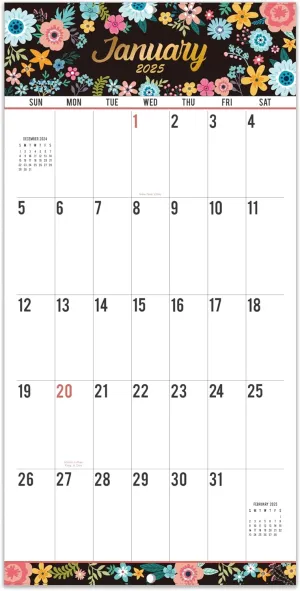 2025 Wall Calendar - 12 Month Large Print Big Grid 12x24 Open (Jan-Dec 2025)