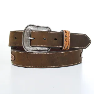 3D MENS BELT CACTUS HAND TOOLED FLORAL BROWN