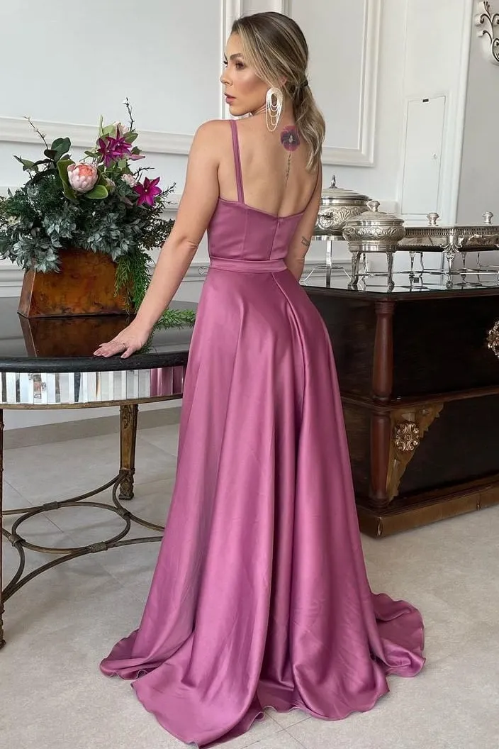 A-line Spaghetti strap Floor Length Sleeveless Backless Prom Dress