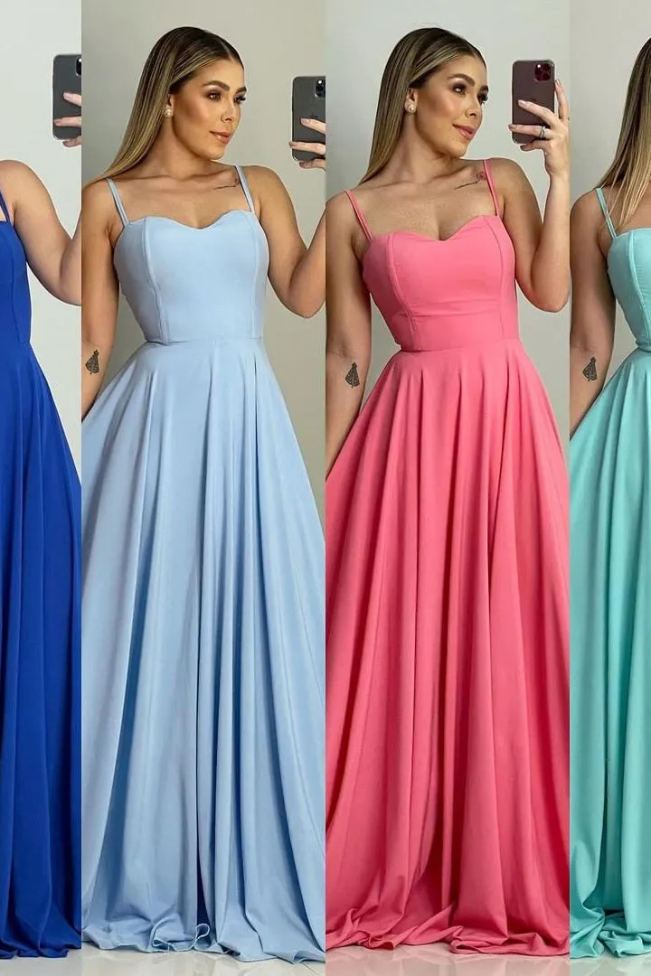A-line Spaghetti Strap Sweetheart Sleeveless Floor-length Prom Dress