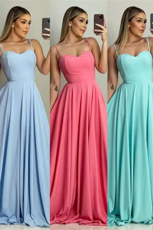 A-line Spaghetti Strap Sweetheart Sleeveless Floor-length Prom Dress