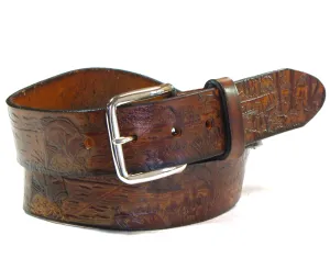 A119  1 1/2" Antique Finish Belt- Fishing Scene
