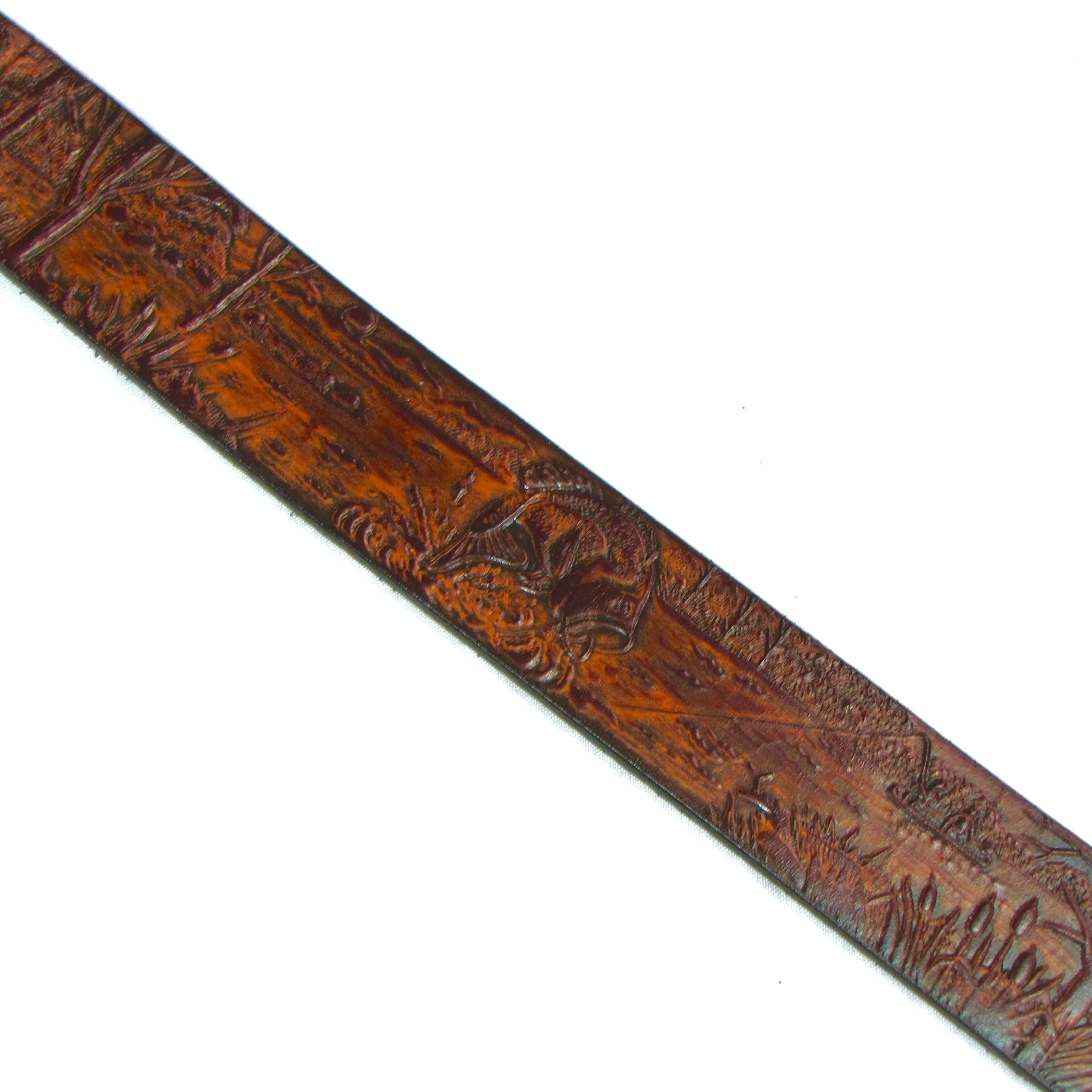 A119  1 1/2" Antique Finish Belt- Fishing Scene