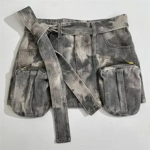 Acid Wash Cargo Mini Skirt