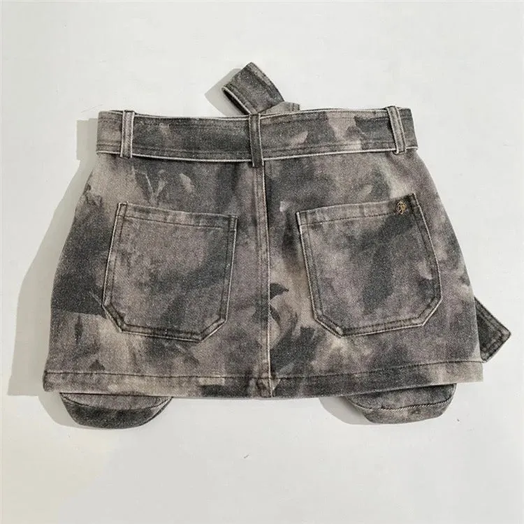 Acid Wash Cargo Mini Skirt