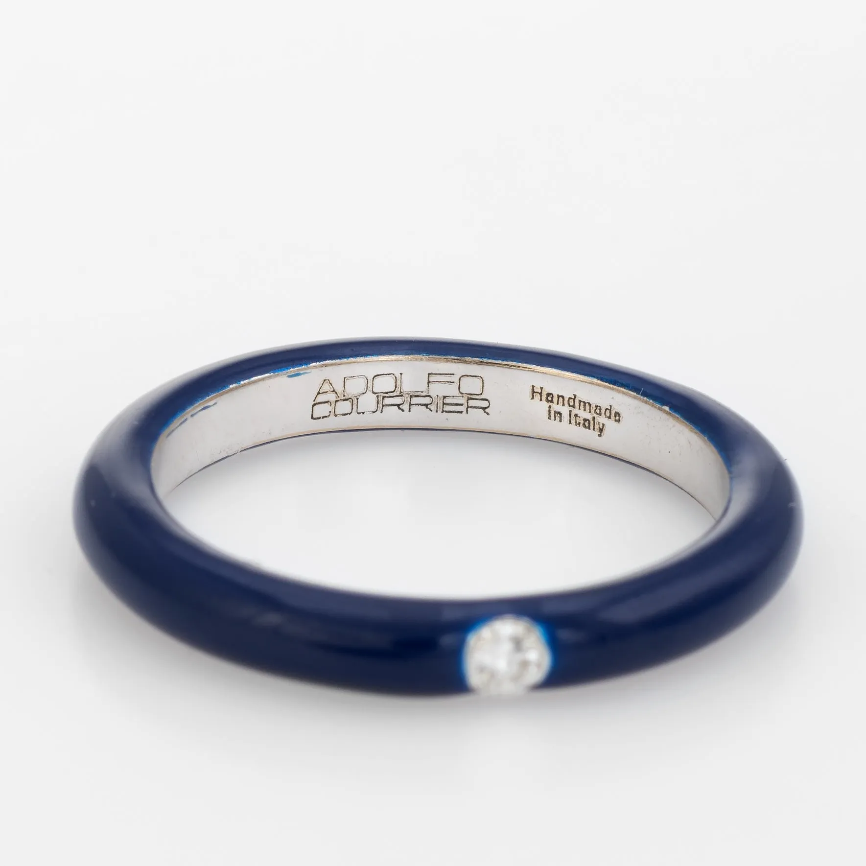 Adolfo Courrier Navy Blue Enamel Diamond Stacking Ring 5.5 18k Gold Fine Jewelry