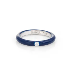 Adolfo Courrier Navy Blue Enamel Diamond Stacking Ring 5.5 18k Gold Fine Jewelry
