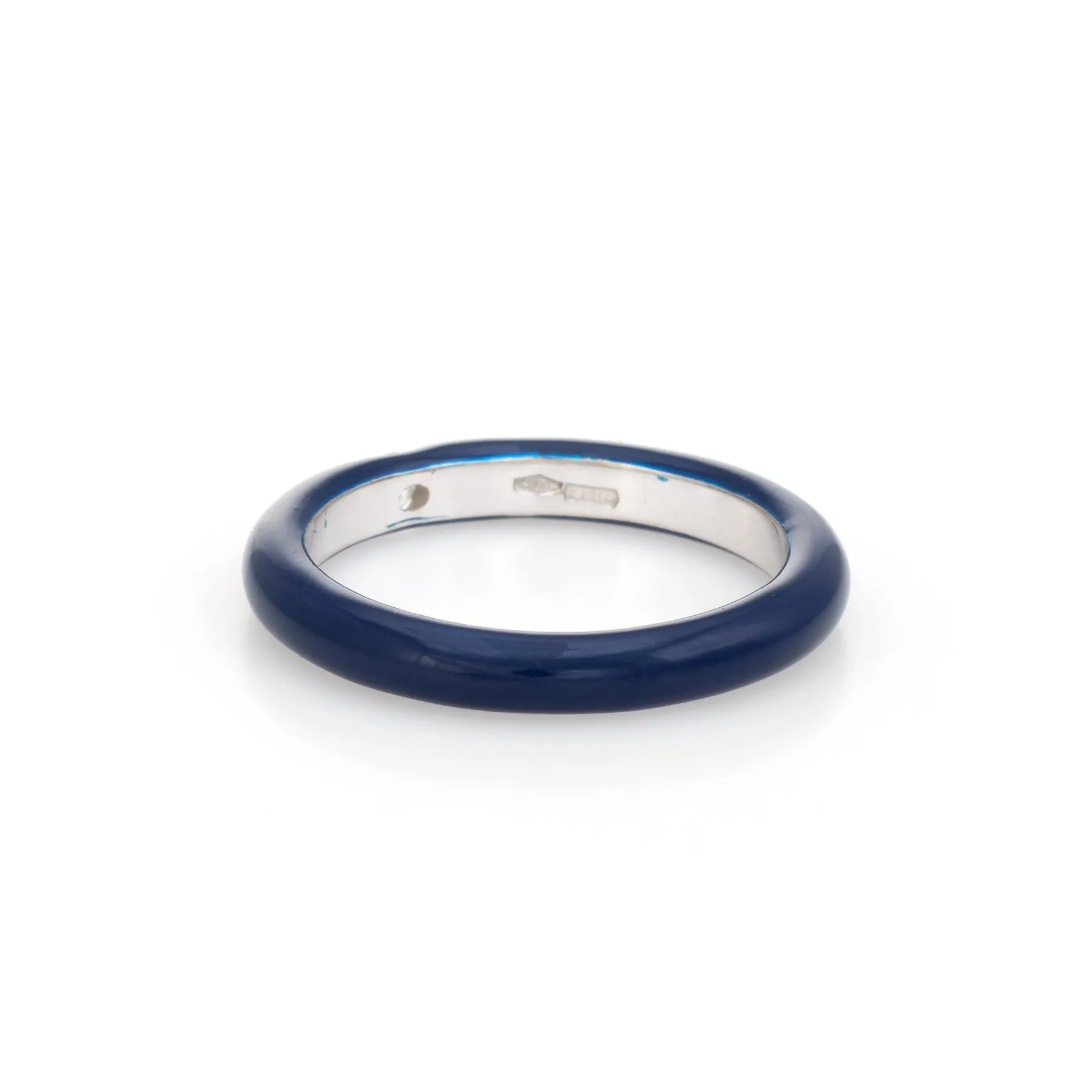 Adolfo Courrier Navy Blue Enamel Diamond Stacking Ring 5.5 18k Gold Fine Jewelry