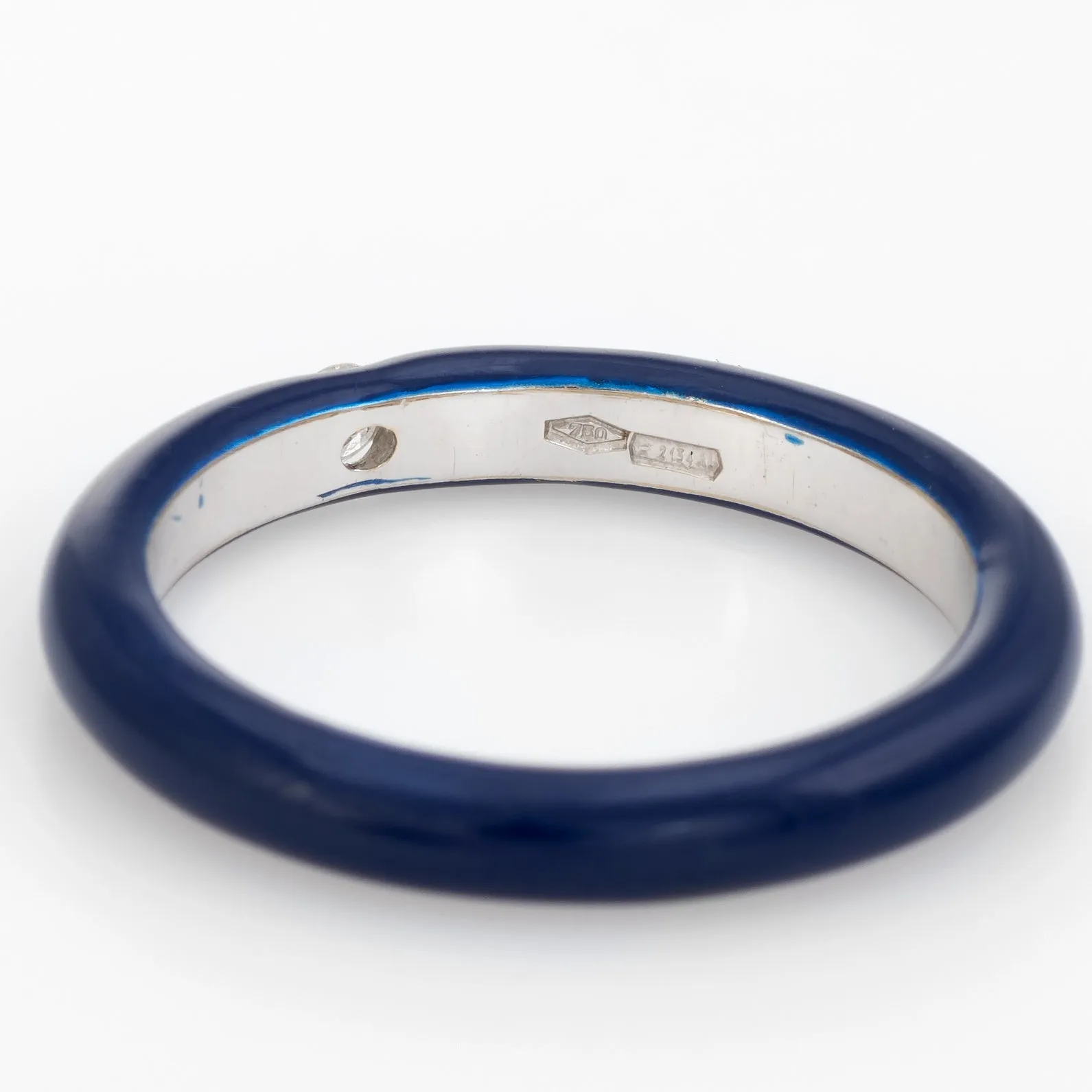Adolfo Courrier Navy Blue Enamel Diamond Stacking Ring 5.5 18k Gold Fine Jewelry