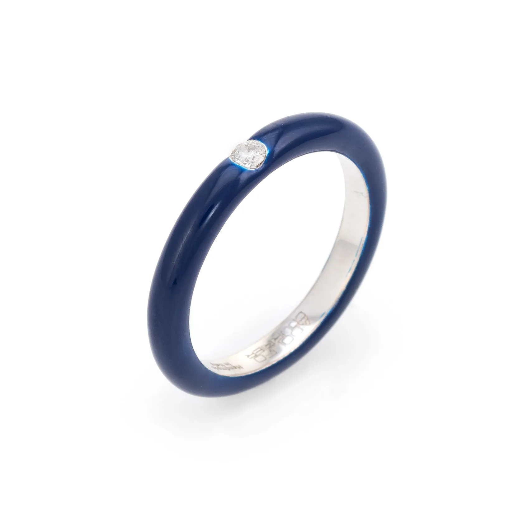 Adolfo Courrier Navy Blue Enamel Diamond Stacking Ring 5.5 18k Gold Fine Jewelry