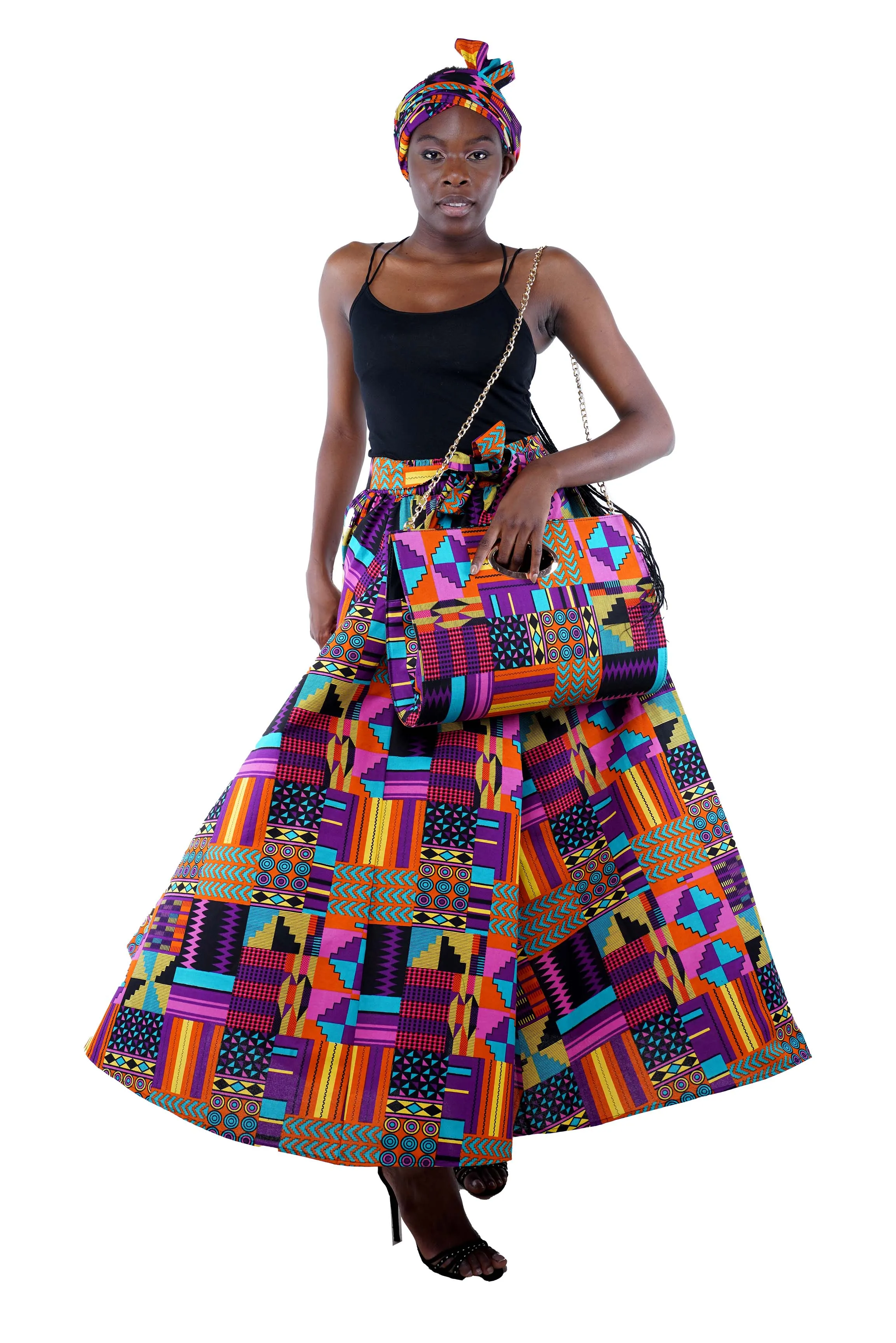 African Long Maxi Skirt With Handbag