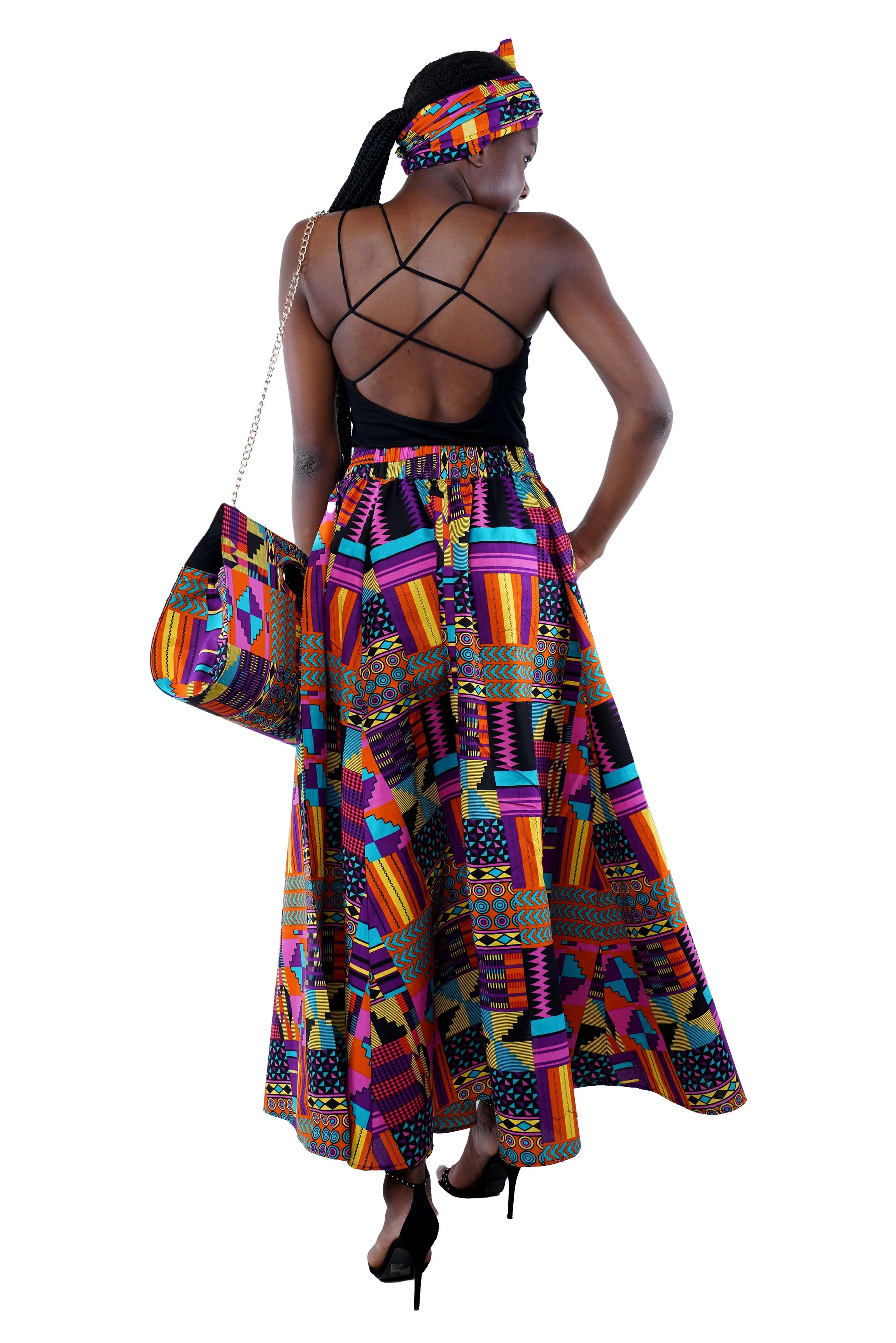 African Long Maxi Skirt With Handbag