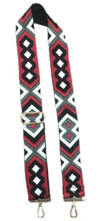 Ah-dorned Bag Strap -  Grey/Red Aztec