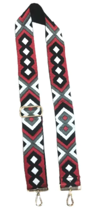 Ah-dorned Bag Strap -  Grey/Red Aztec