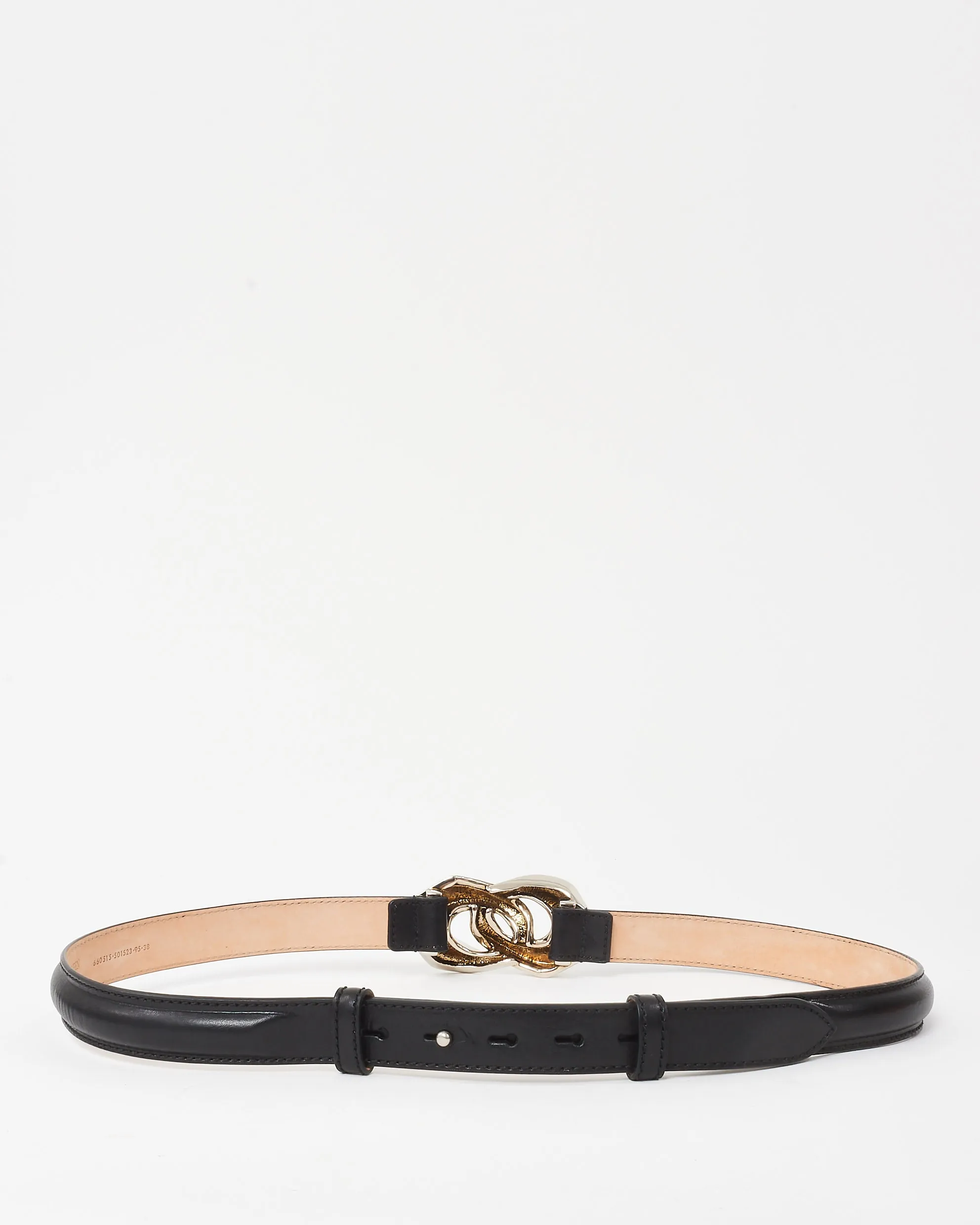 Alexander Mcqueen Black Thin Leather with Silver Buckle Belt - 95/38