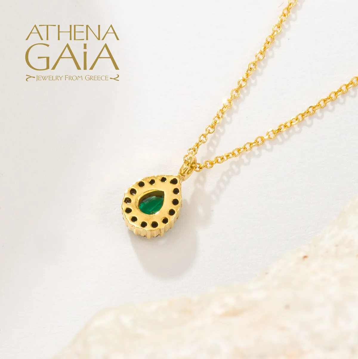 Al'Oro Small Halo Pear Pendant with Necklace