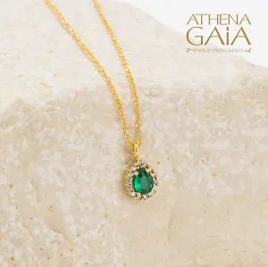 Al'Oro Small Halo Pear Pendant with Necklace