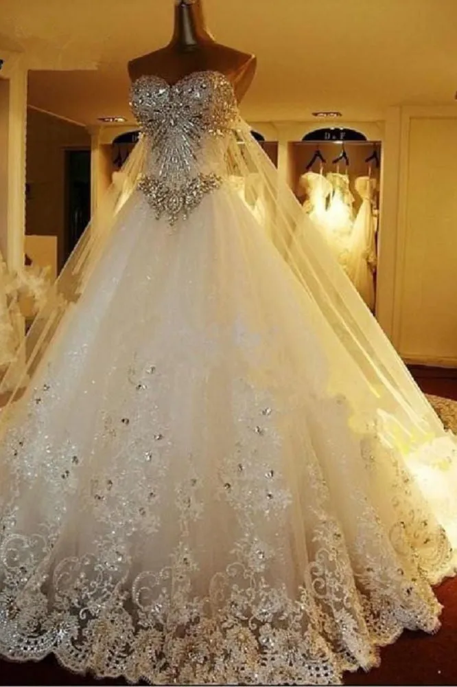 Amazing Bridal Dresses Sweetheart Appliques Crystal Beading Classic A Line Bridal Gowns