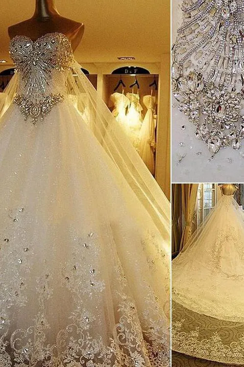 Amazing Bridal Dresses Sweetheart Appliques Crystal Beading Classic A Line Bridal Gowns