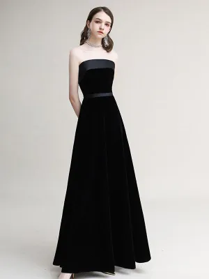 Amazing Evening Dress A-Line Strapless Velour Floor-Length Sash evening dress