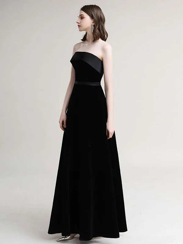 Amazing Evening Dress A-Line Strapless Velour Floor-Length Sash evening dress