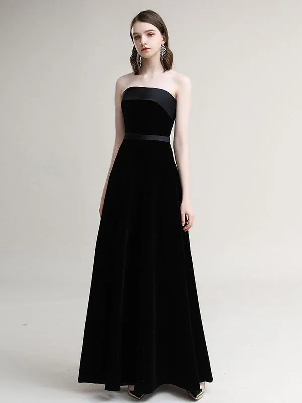 Amazing Evening Dress A-Line Strapless Velour Floor-Length Sash evening dress